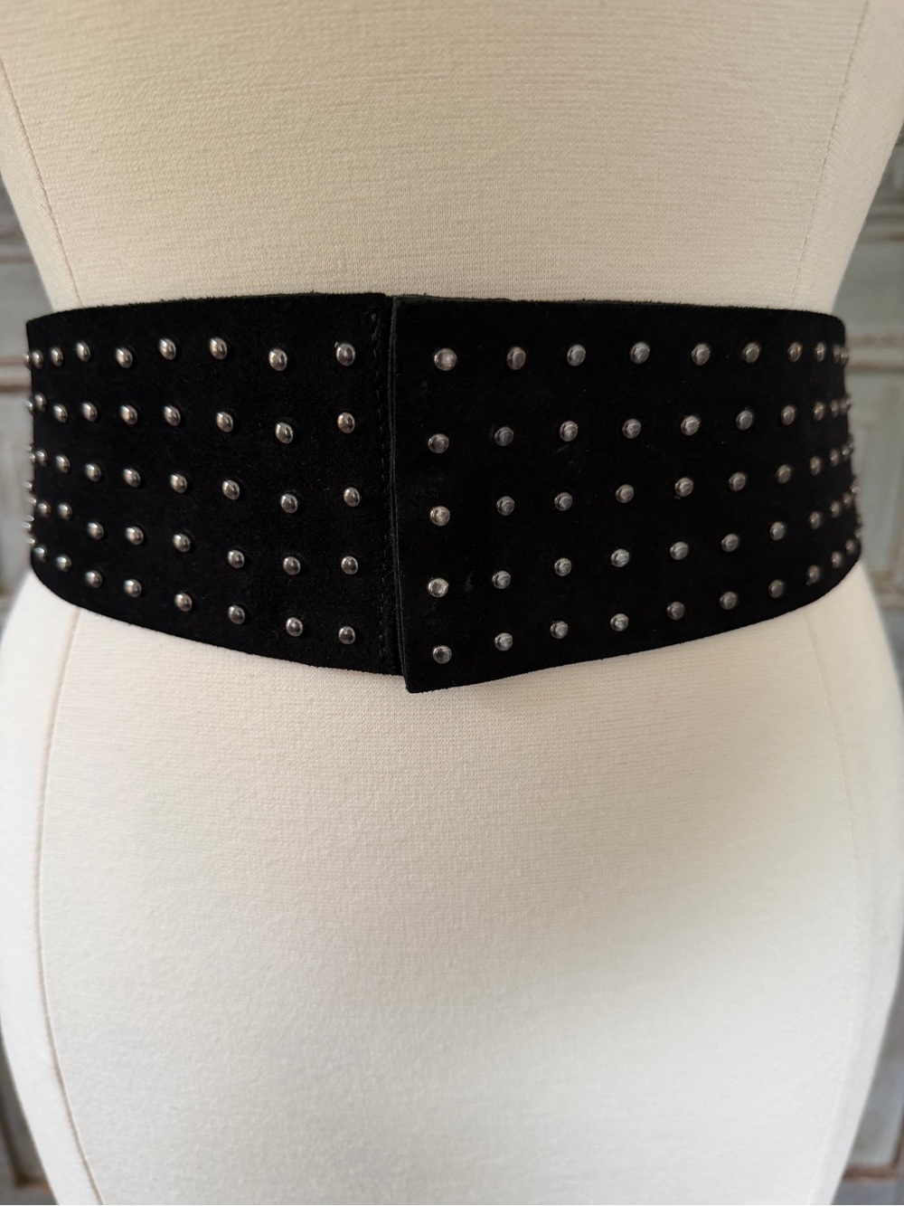 Studded Black Wide Waist Belt - suede and elastic
